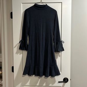 High neck flare sleeve sweater dress